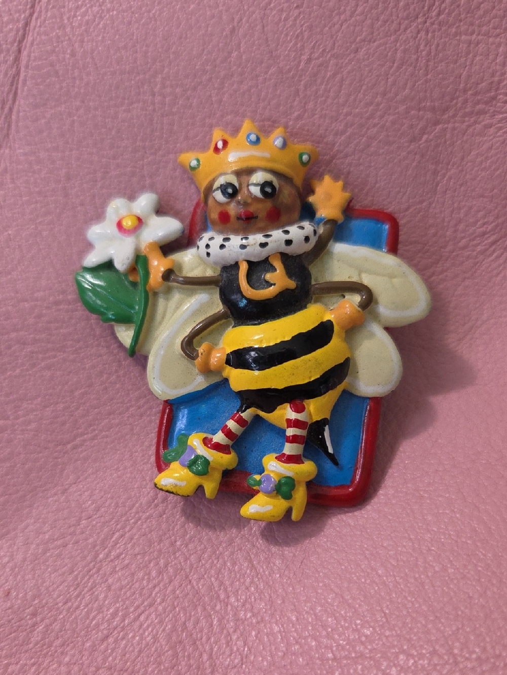Mary Engelbreit Bee Queen Figurine Brooch — Yellow, Black, Red, Blue, White